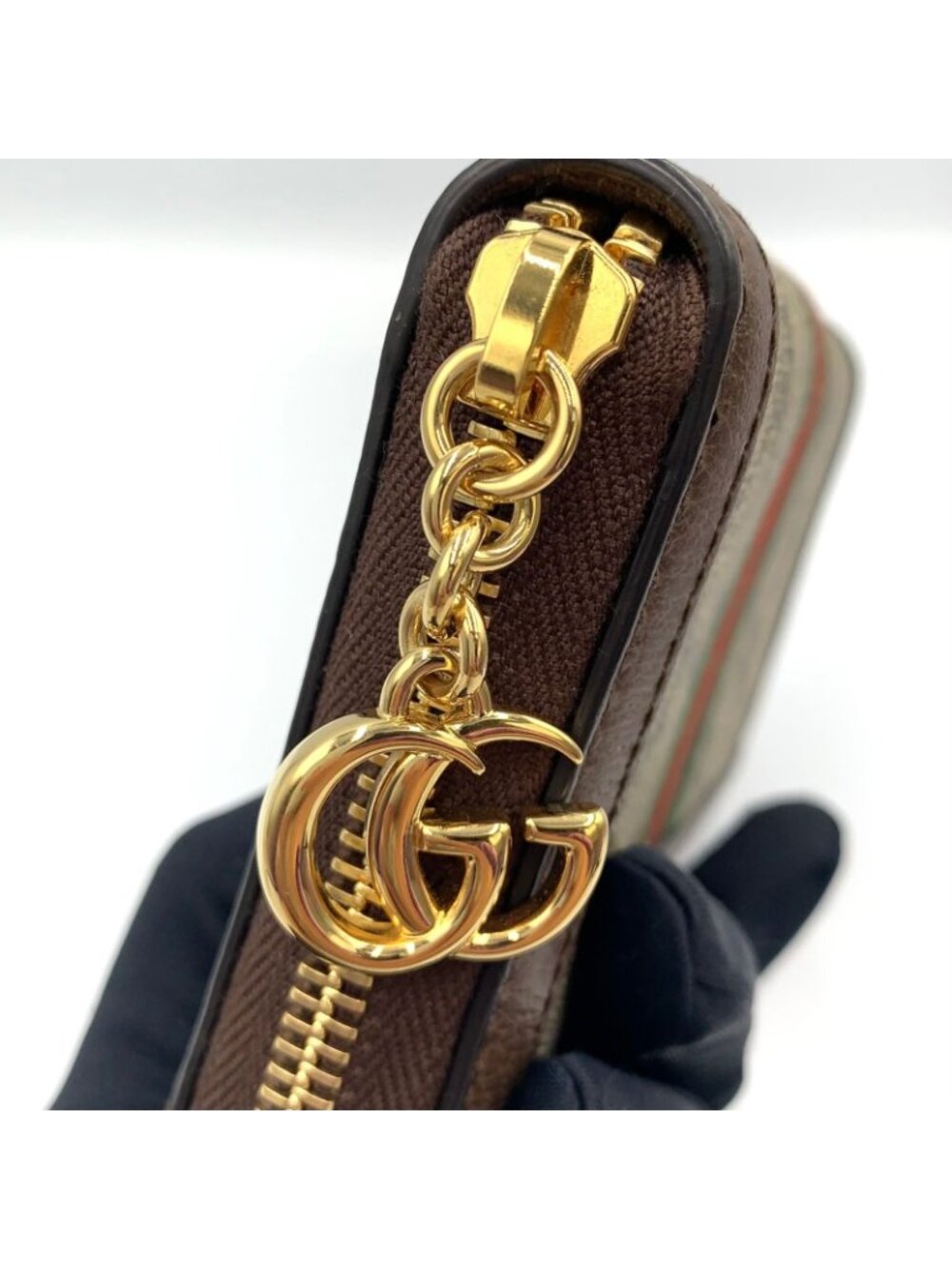 Gucci Ophidia Zip Around Leather Brown Beige Wallet Gold - Picture 9 of 15